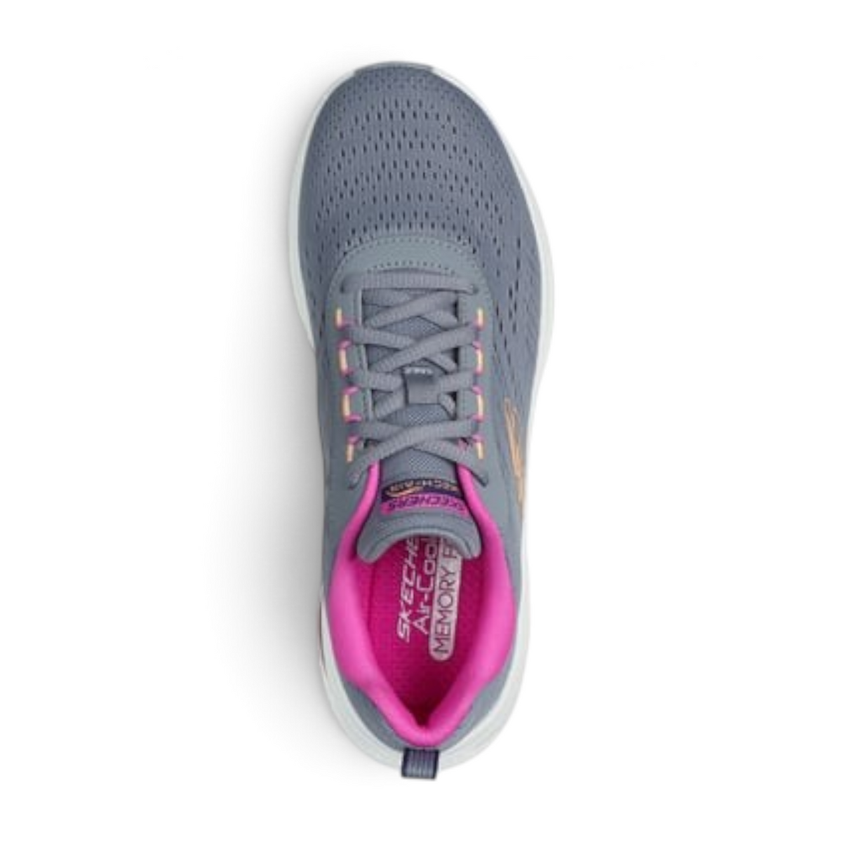 FRG Skechers Skech-Air Meta Aired Out grey athletic sneaker with breathable mesh and pink interior lining