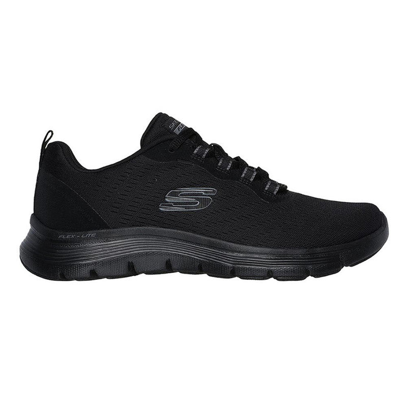 FRG Skechers Flex Appeal 5.0 black vegan lace-up sneaker with engineered mesh upper and cushioned midsole