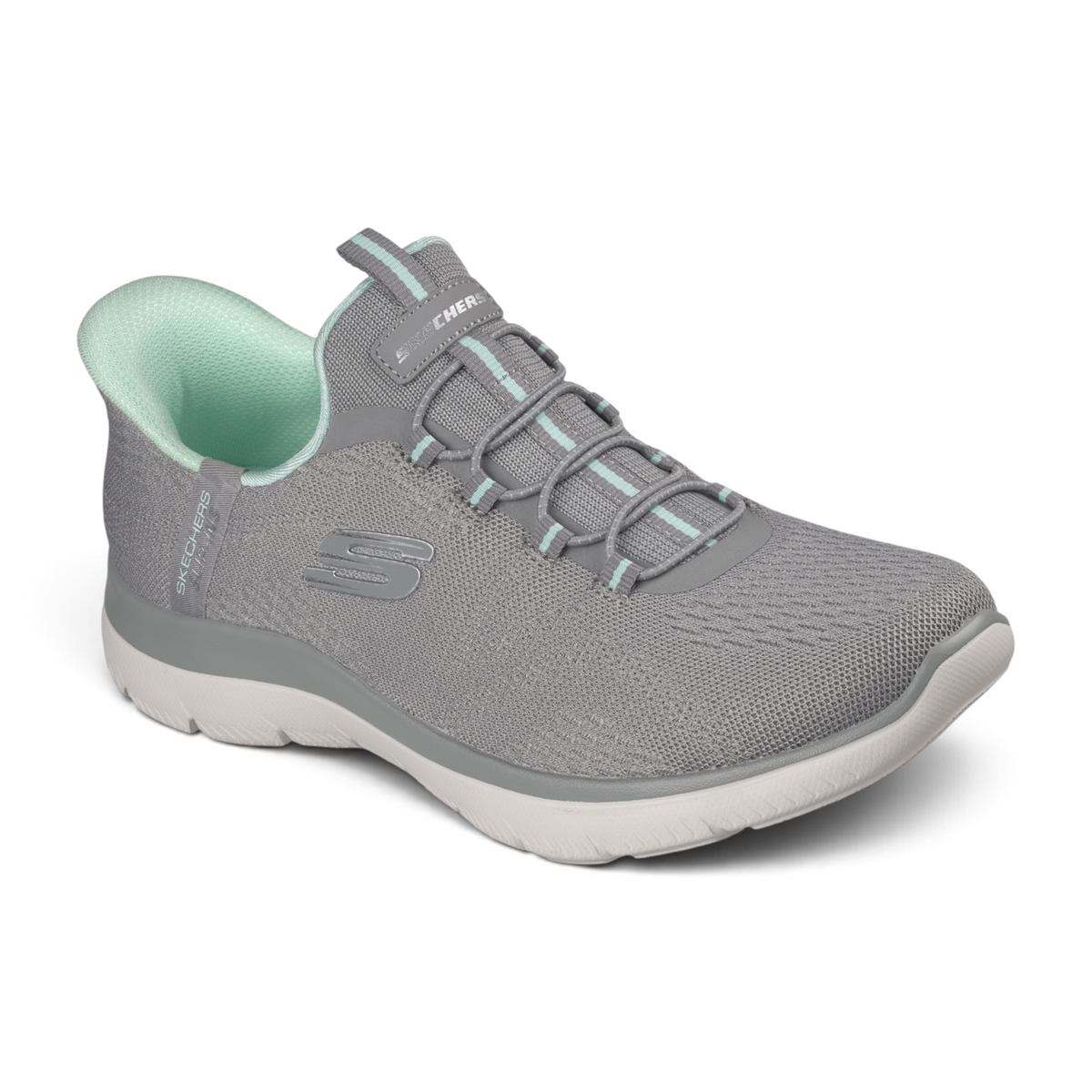 FRG SUMMITS DREAM CHASER grey mesh slip-on sneaker with mint green collar and elastic bungee laces
