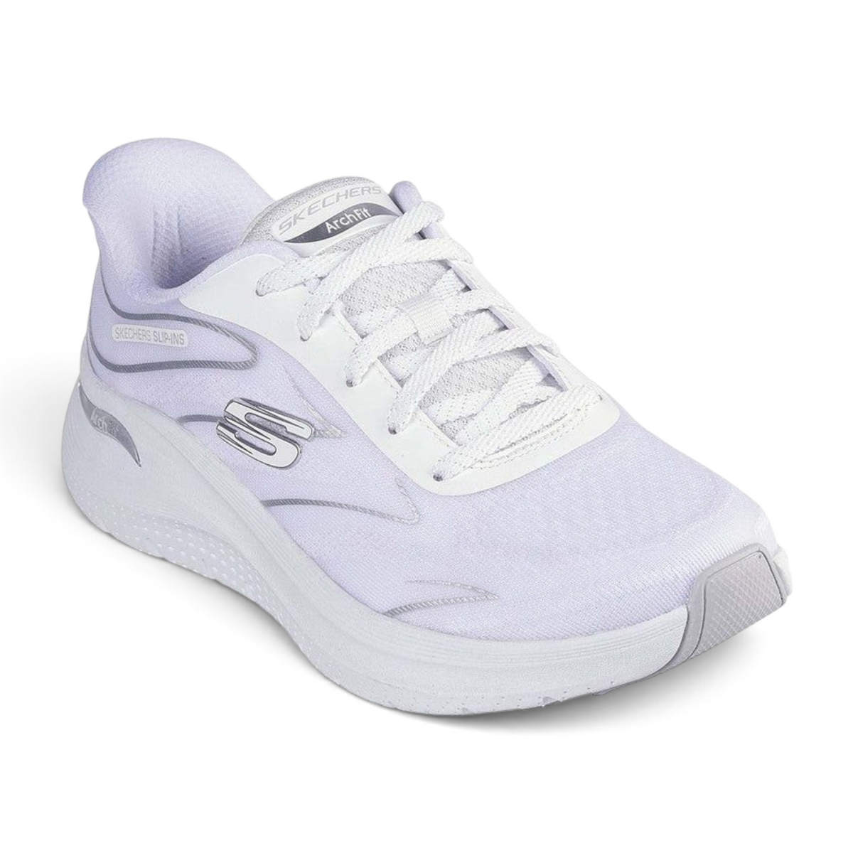 FRG Skechers Arch Fit 2.0 Sleek Stride white and silver slip-in sneakers with breathable textile upper