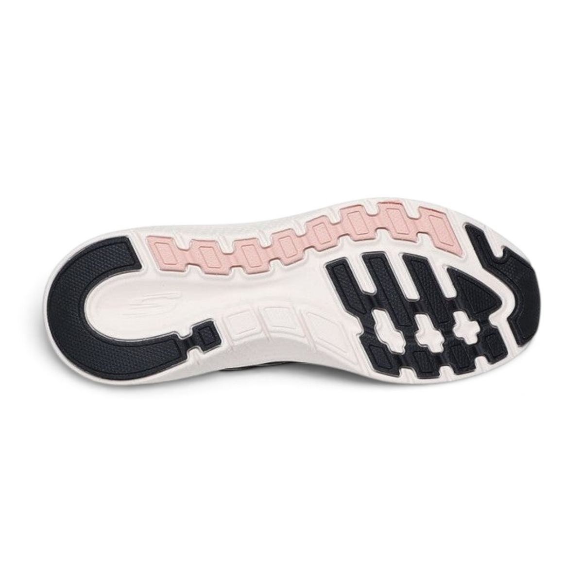 FRG Skechers Arch Fit 2.0 Sleek Stride sneaker outsole in black and rose pink with durable traction tread pattern