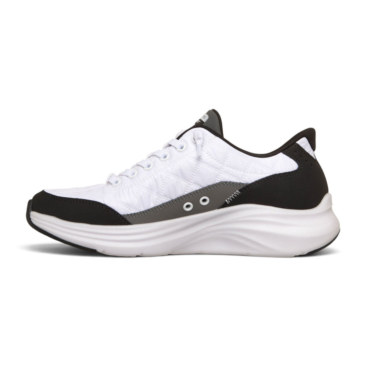 FRG Skechers Sports Cozy Fit slip-in sneakers in white and black with quilted texture and cushioned sole