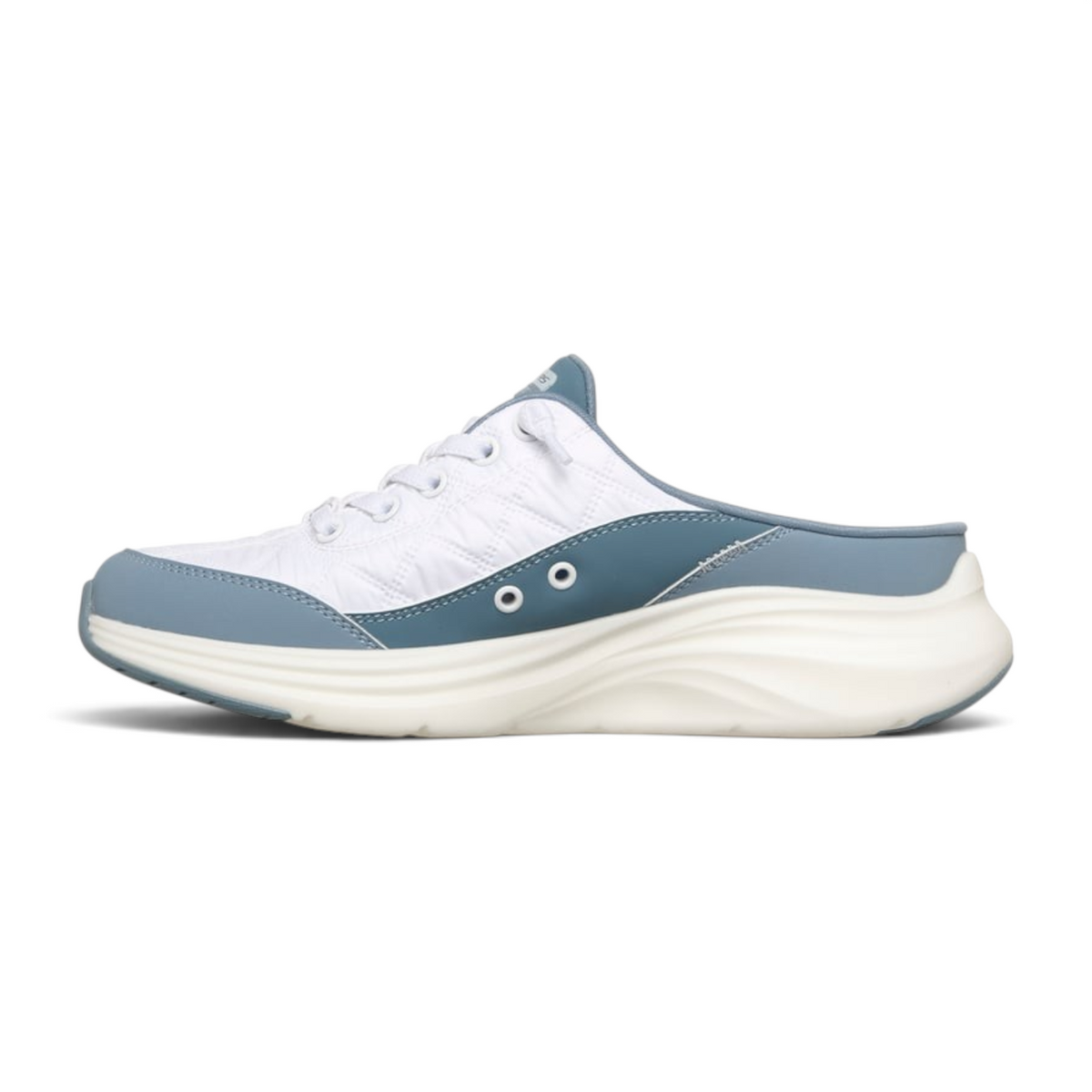 FRG Skechers Sports Cozy Fit open-back sneaker in white and light blue with a cushioned platform sole