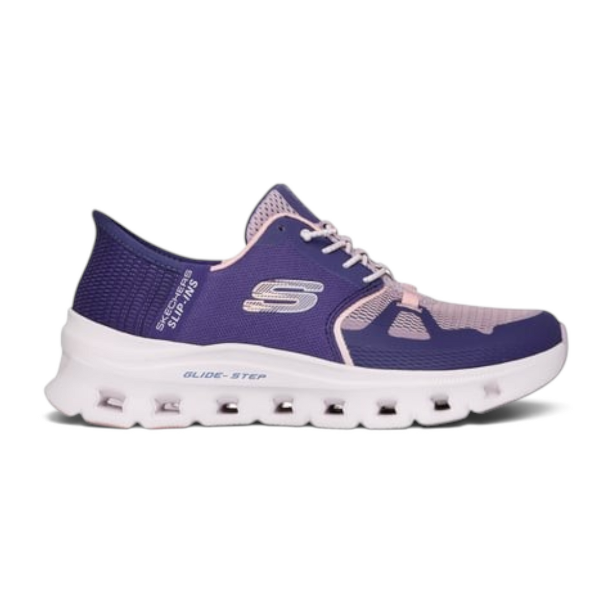 FRG GLIDE-STEP PRO purple slip-in athletic sneaker with white cushioned sole and pink accents