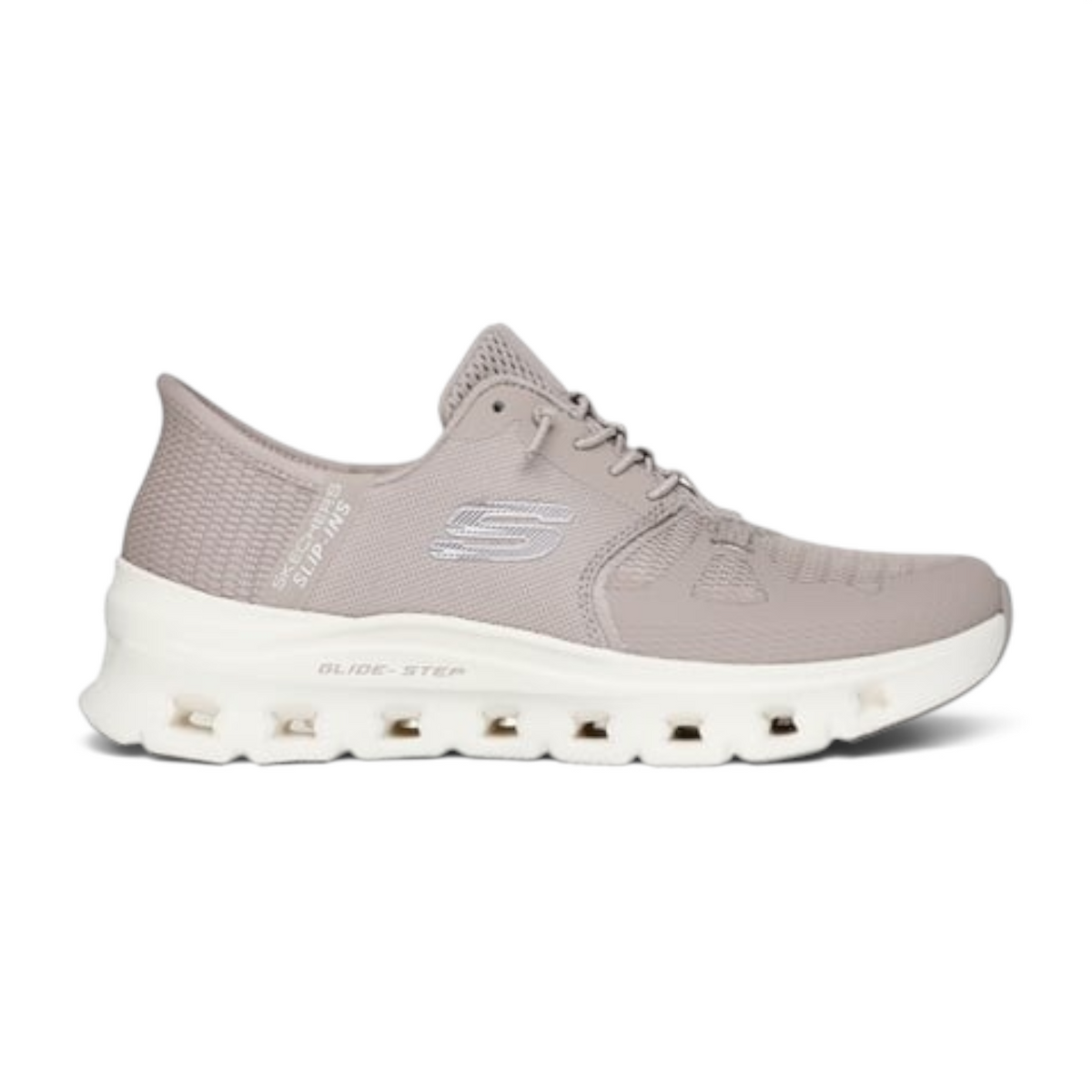FRG GLIDE-STEP PRO taupe slip-in sneakers with breathable mesh upper and cushioned geometric white midsole
