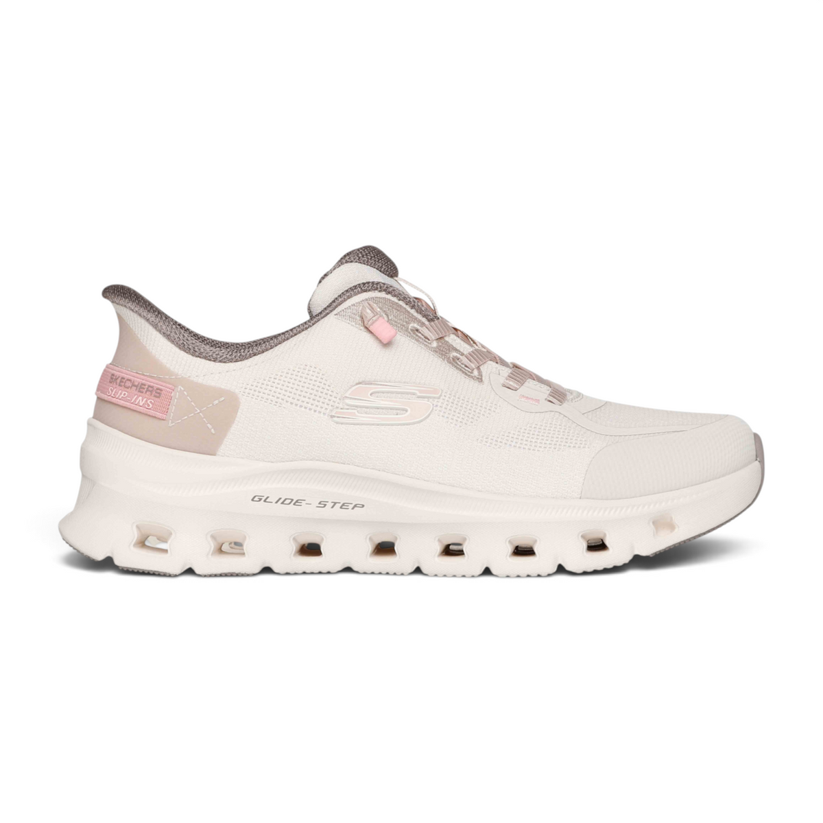 FRG GLIDE-STEP PRO PURE MOTION off-white slip-in athletic sneaker with pink accents and cushioned sole
