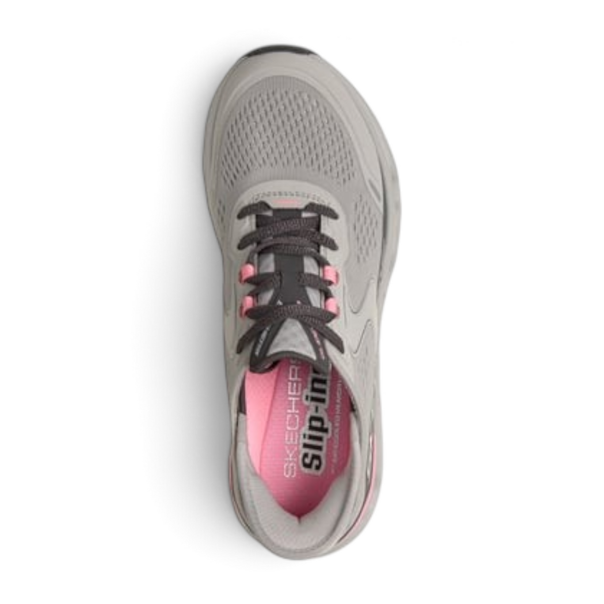 FRG GLIDE-STEP ALTUS grey mesh slip-in athletic sneaker with pink accents and cushioned insole, top view