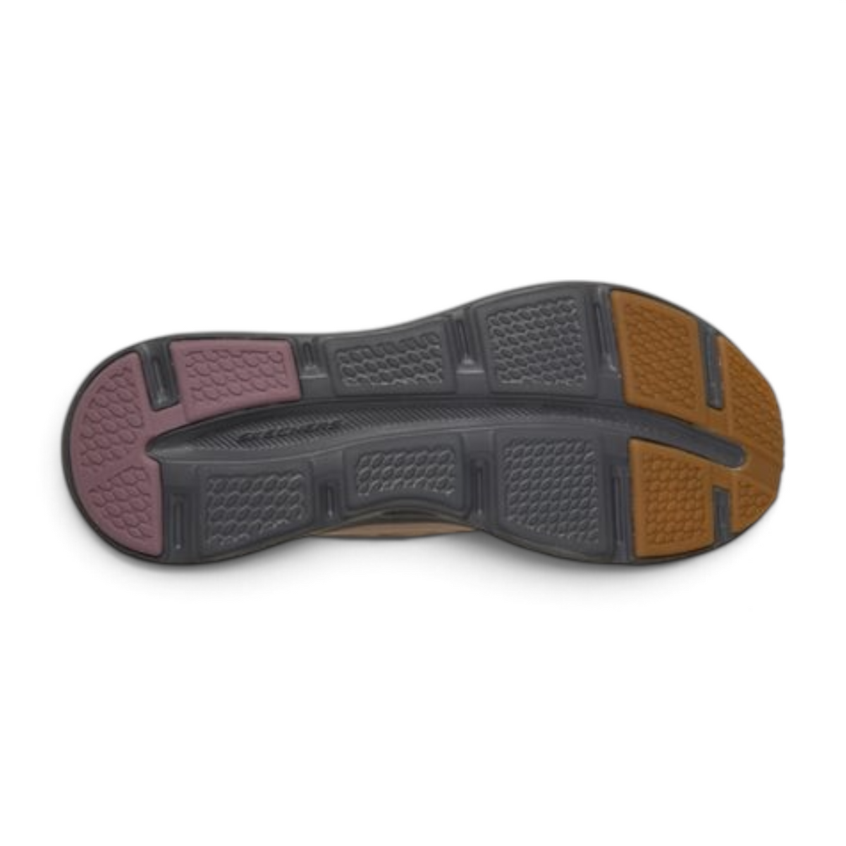 FRG GLIDE-STEP ALTUS sneaker outsole featuring a grey, purple, and tan multi-textured rubber tread pattern