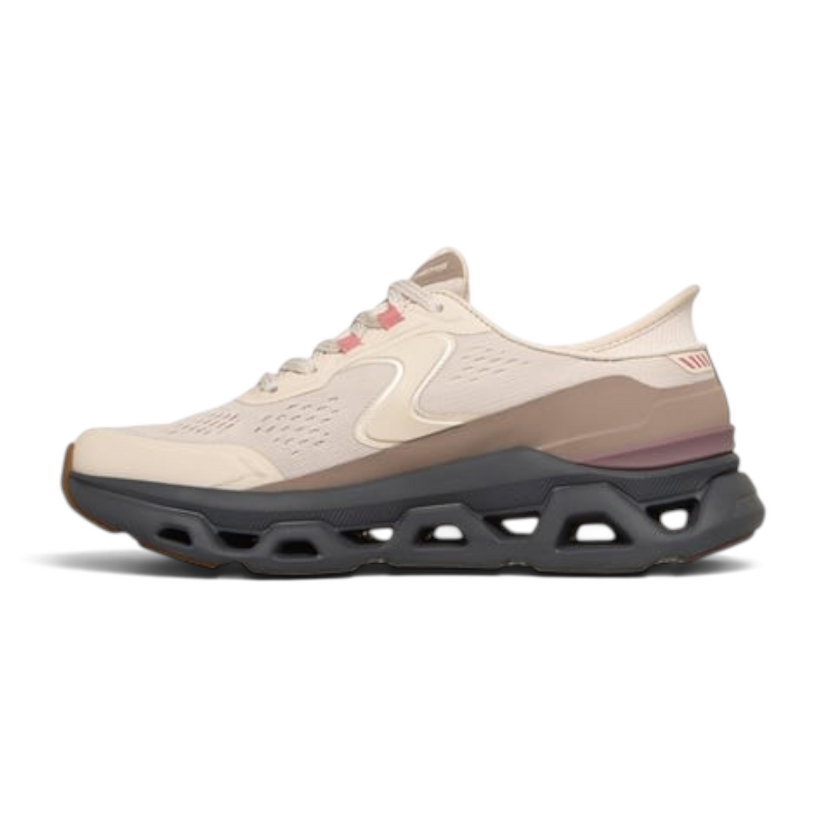 FRG GLIDE-STEP ALTUS beige athletic sneaker with a chunky dark grey cushioned midsole and breathable mesh upper