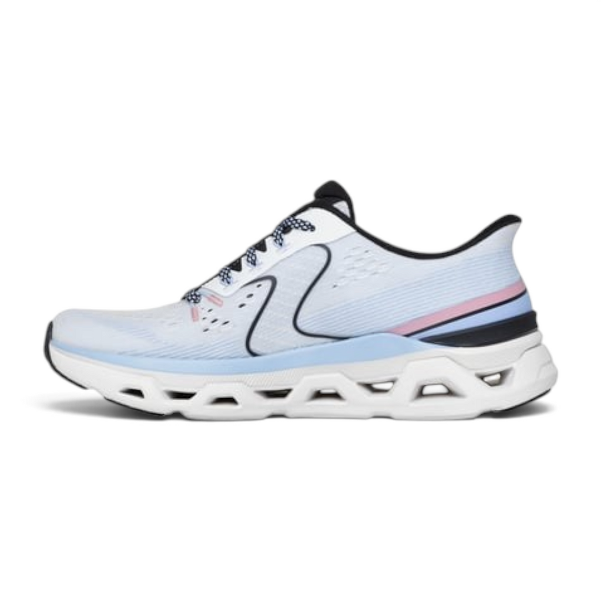 FRG Glide-Step Altus Adrenaline Rush running shoe in white with light blue and pink accents and a chunky sole