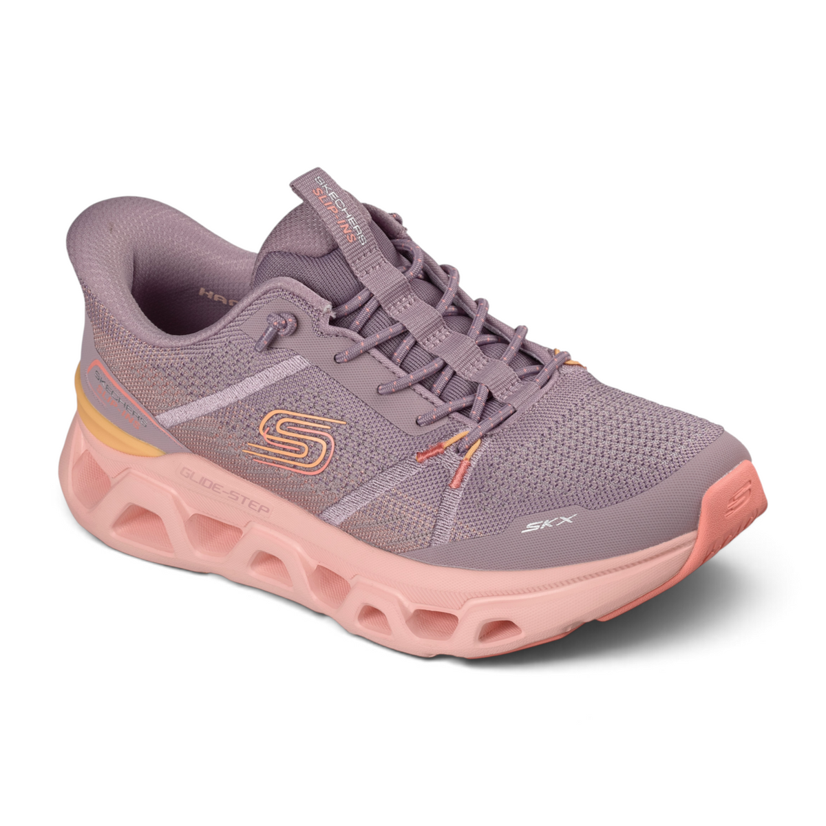 FRG GLIDE-STEP ALTUS FAST LANE mauve mesh slip-in athletic sneaker with a chunky peach-toned cushioned sole