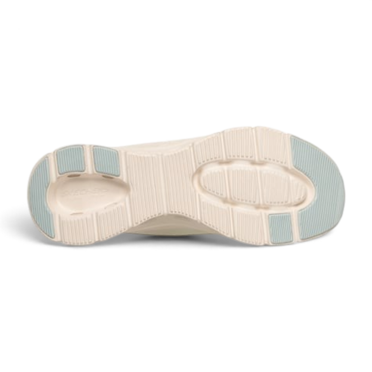 FRG ARCH FIT GLIDE-STEP PRO sneaker showing the beige and light blue textured rubber outsole tread pattern
