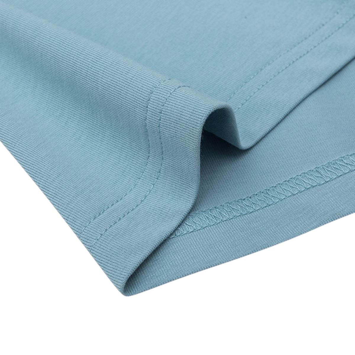 FRG ANTA blue basketball t-shirt fabric detail showing soft cotton blend texture and reinforced hem stitching