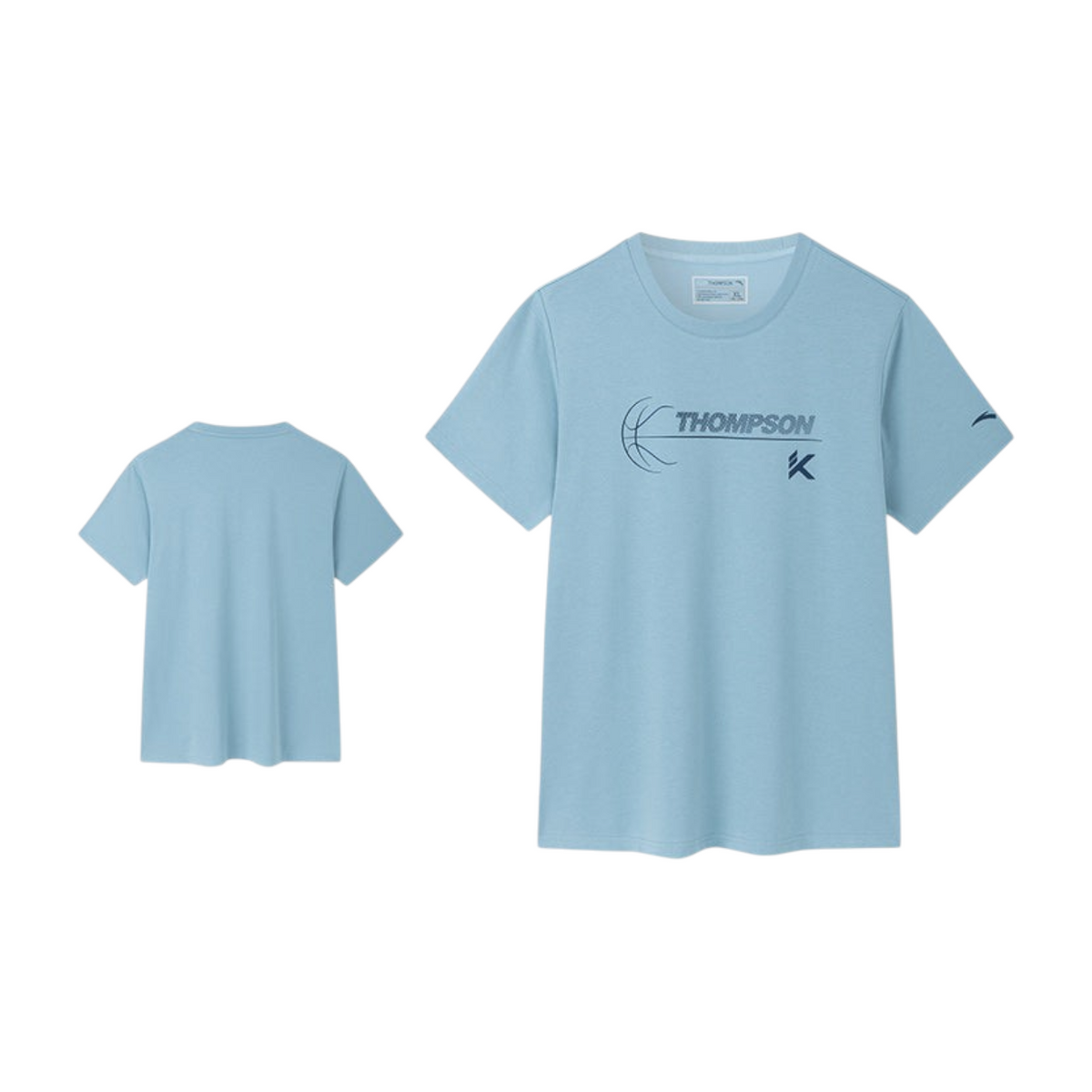 FRG ANTA blue basketball short sleeve t-shirt with Thompson graphic print, made from a soft cotton-blend fabric.