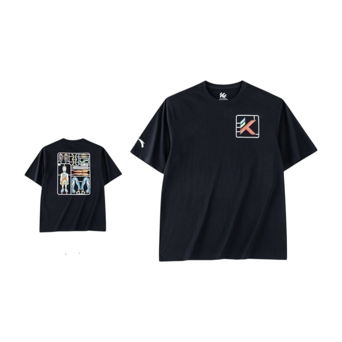 FRG ANTA Doll black cotton short sleeve t-shirt with basketball-inspired graphic print on front and back