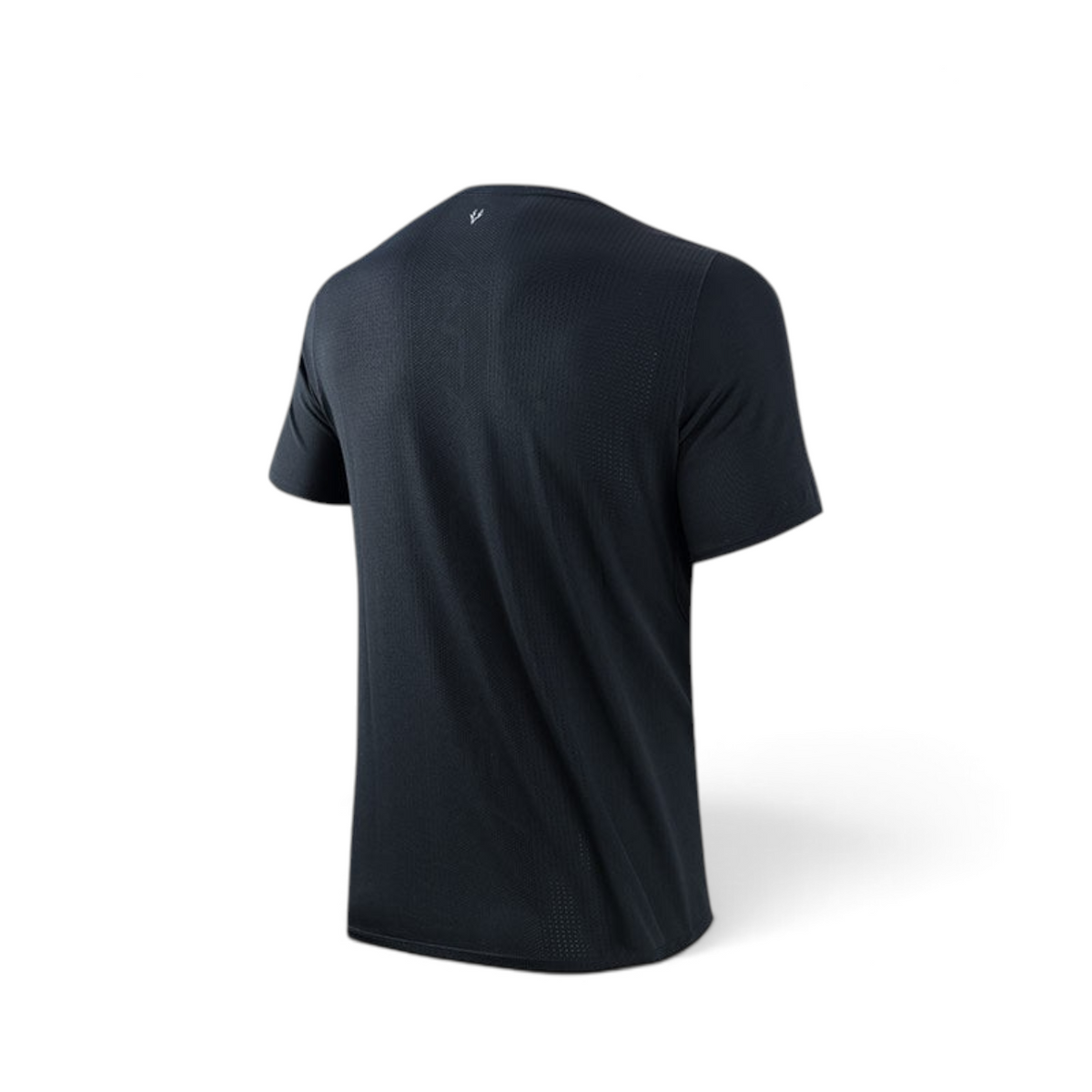 FRG ANTA black lightweight knit running t-shirt with heat-wicking mesh zones, back view