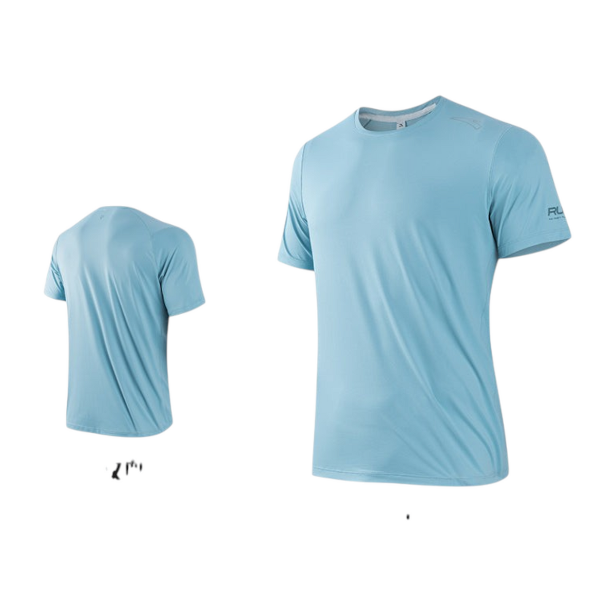 FRG ANTA A-Chill Touch blue short sleeve running t-shirt showing front and back views for breathable performance