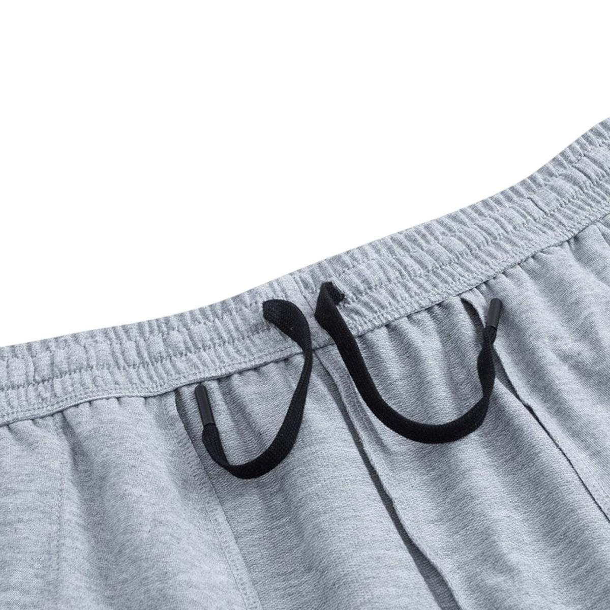 FRG ANTA knit half pants in heather grey with an elastic waistband and black drawstring detail.