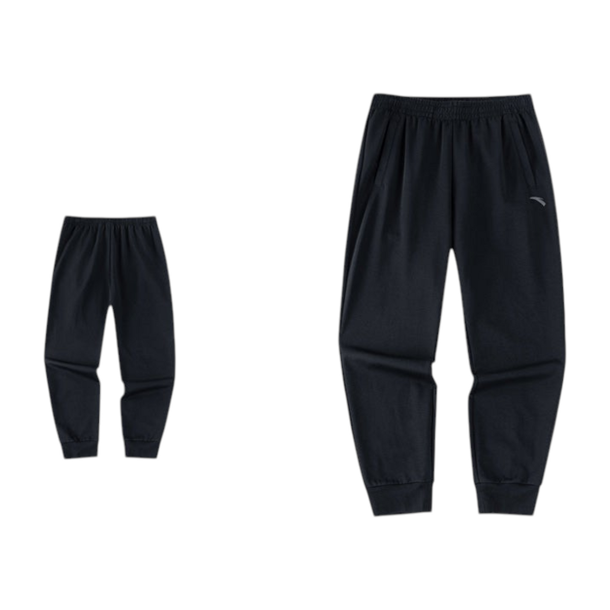 FRG ANTA Sorona black knit track pants showing front and back views with an elastic waistband and cuffed hems.