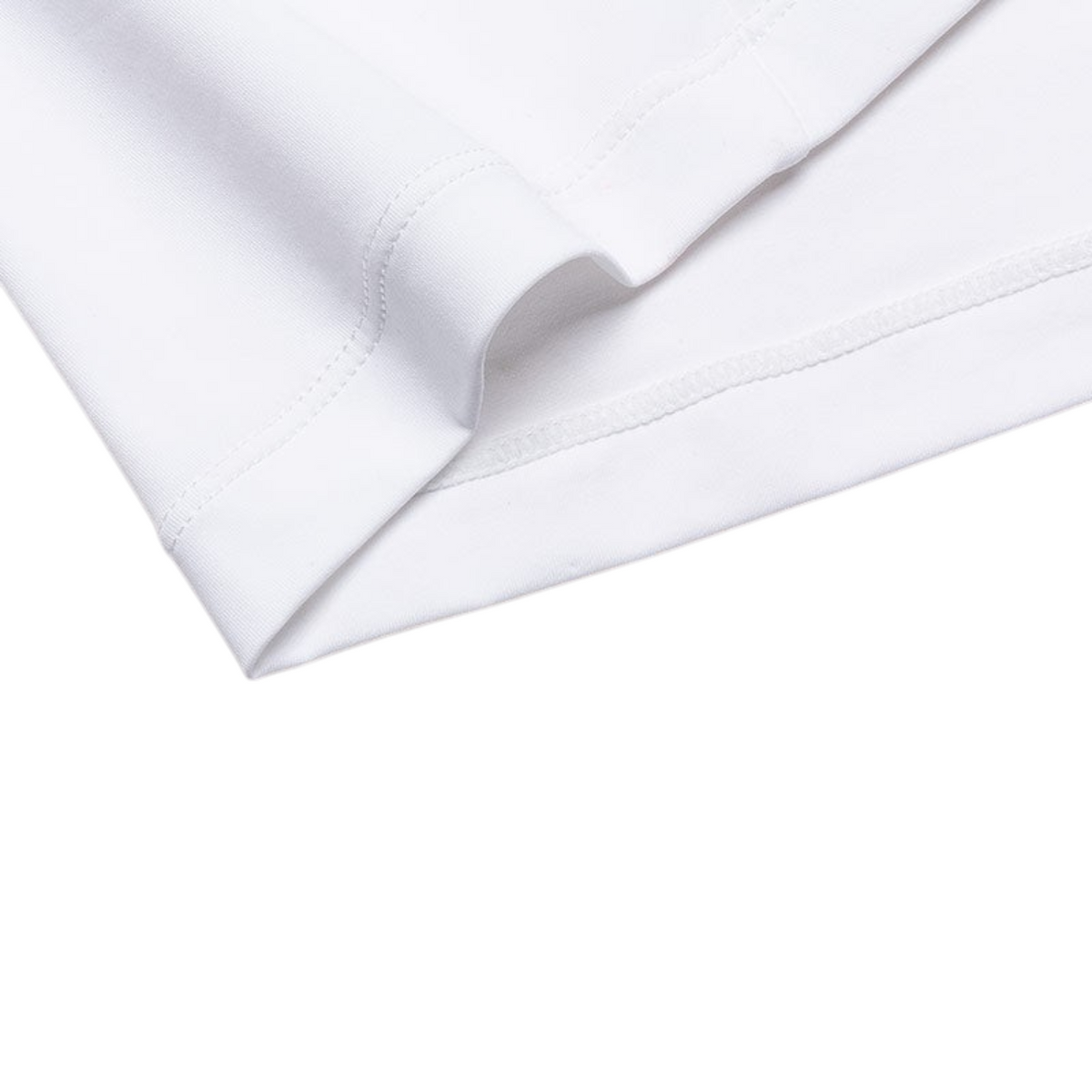 Close-up of the white hem and stitching on a FRG SS TEE short sleeve shirt
