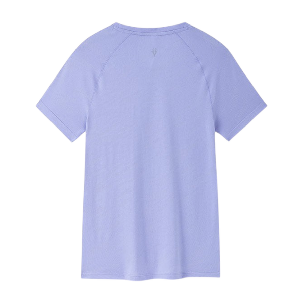 FRG ANTA heather purple short sleeve running t-shirt with seamless construction and cool-touch fabric, back view