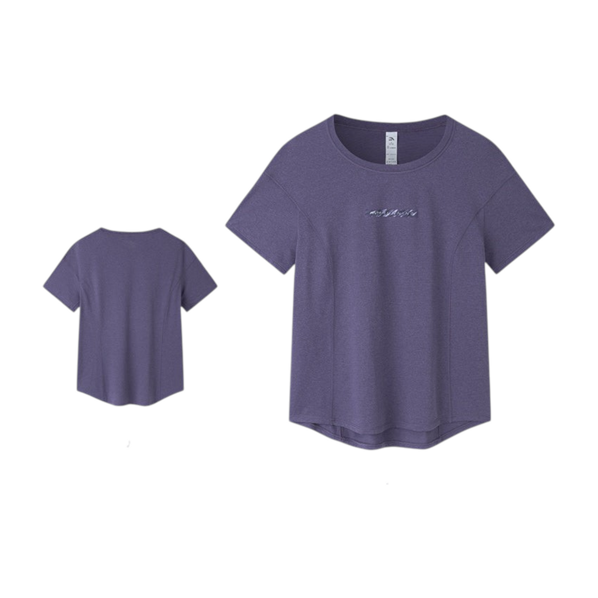 FRG ANTA A-Cool III purple short sleeve running t-shirt with breathable moisture-wicking fabric, front and back view.