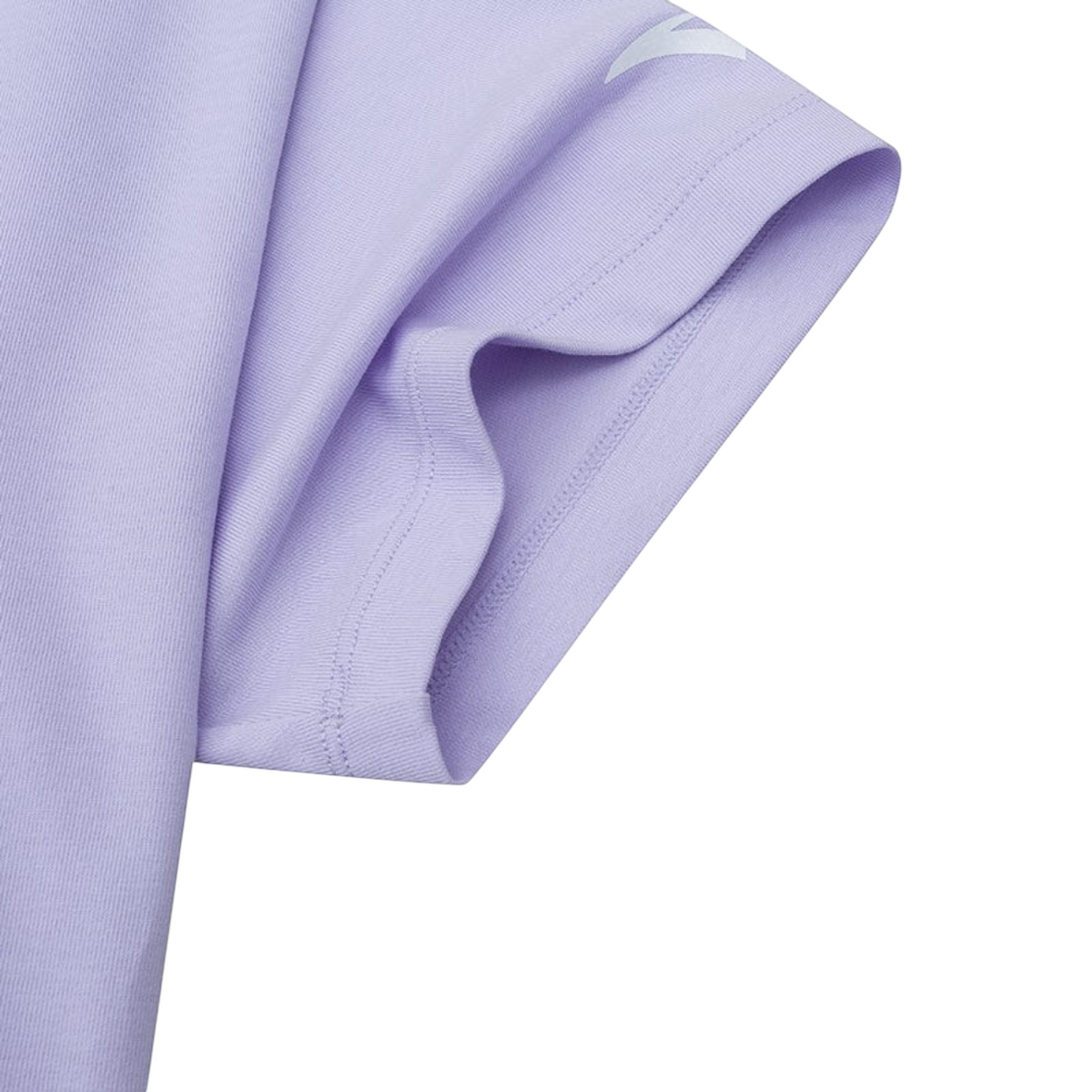FRG ANTA A-Antiseptic EcoCozy purple short sleeve t-shirt close-up showing soft fabric texture and sleeve detail.