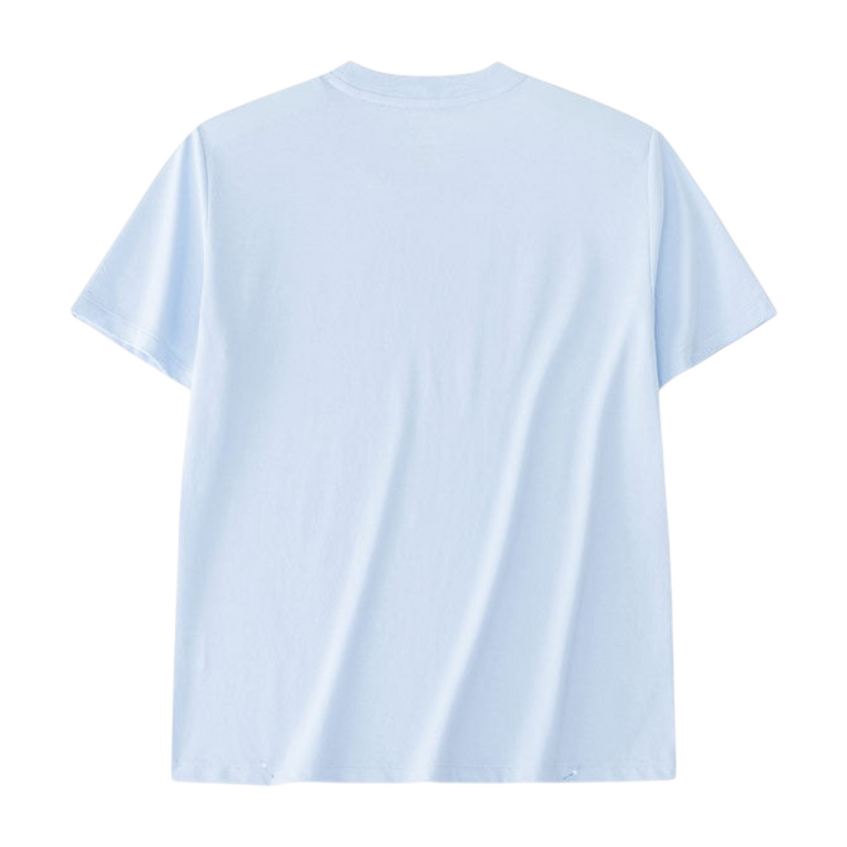 Back view of a light blue FRG short sleeve cotton t-shirt with a classic crew neck design.