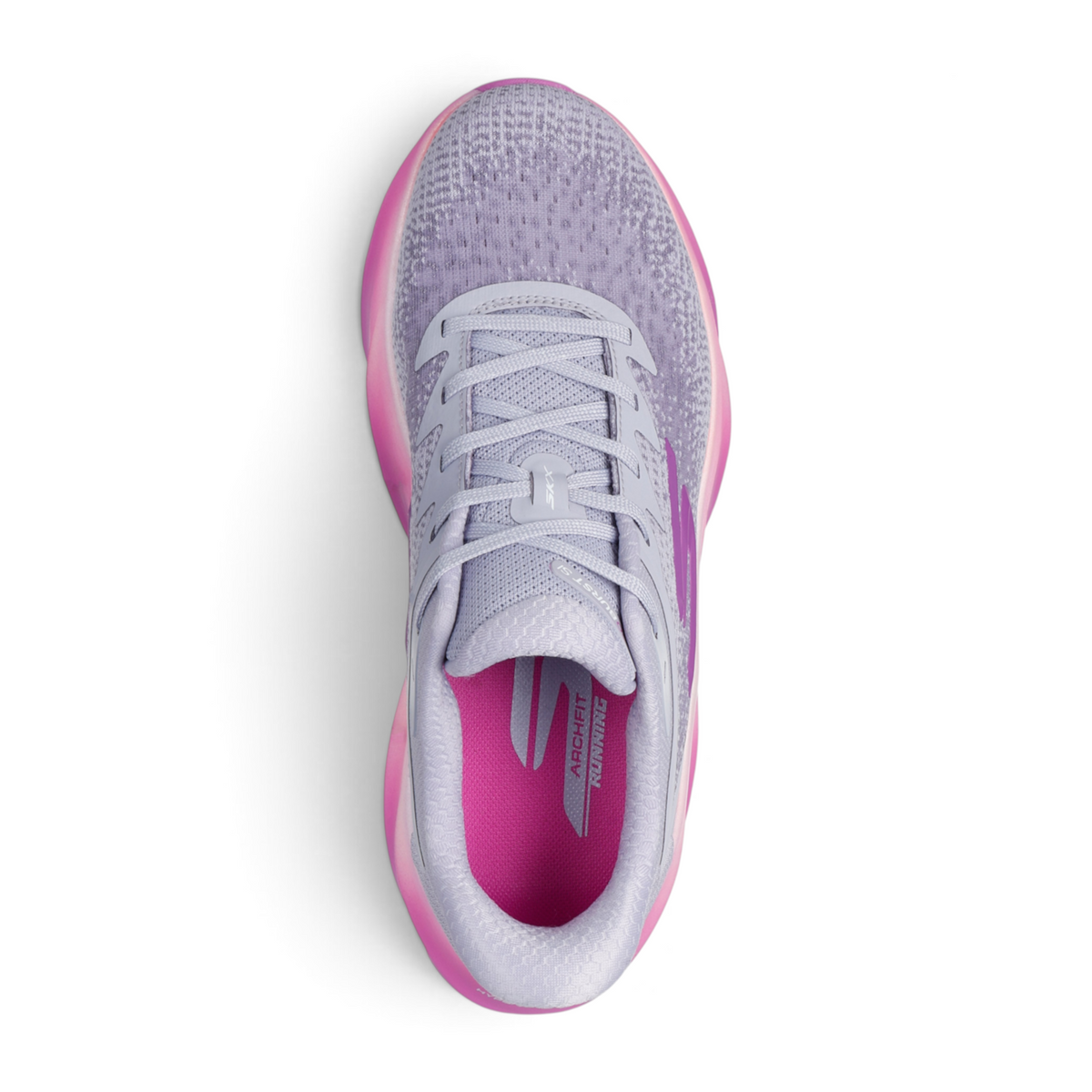 FRG Skechers Aero Wave Burst running shoe in light purple mesh with vibrant pink cushioning and Arch Fit insole.