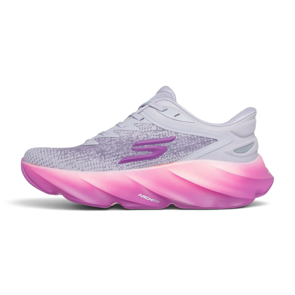 FRG Skechers Aero Spark running shoe in lavender mesh with a vibrant pink gradient Hyper Burst Ice cushioned sole.