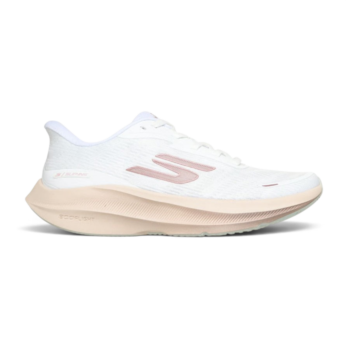 FRG Skechers Slip-ins Aero Pulse running shoe in white mesh with rose gold accents and a thick cushioned sole