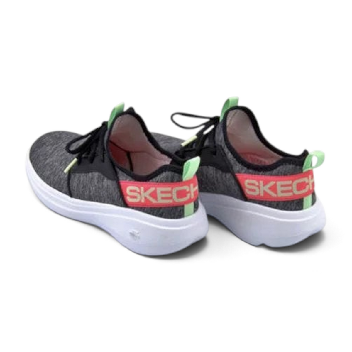 FRG GO RUN FAST grey athletic sneakers with coral pink heel branding and white cushioned soles