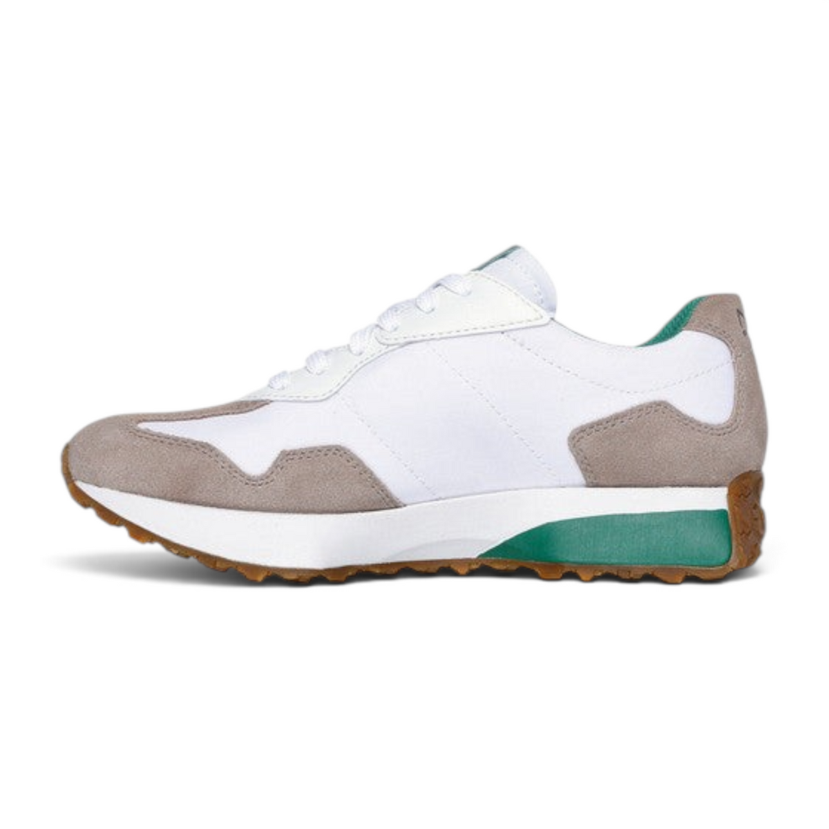 FRG Skechers Street Upper Cut Neo jogger in white and gray leather with a green accent and rubber sole