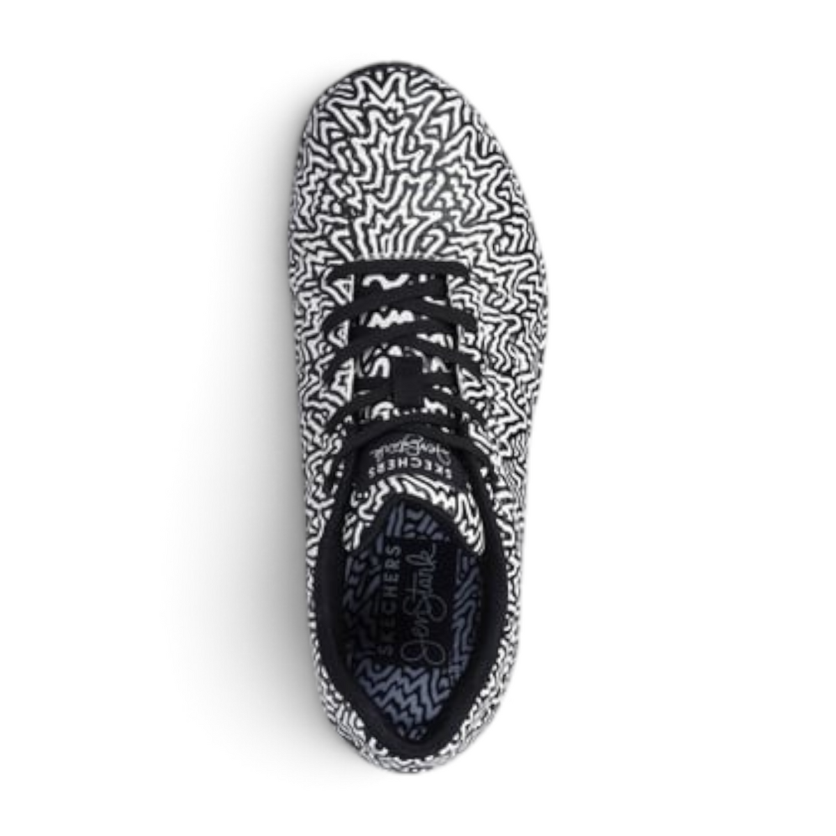 FRG UNO INFINITE DRIP sneaker featuring a black and white abstract doodle pattern and black lace-up closure