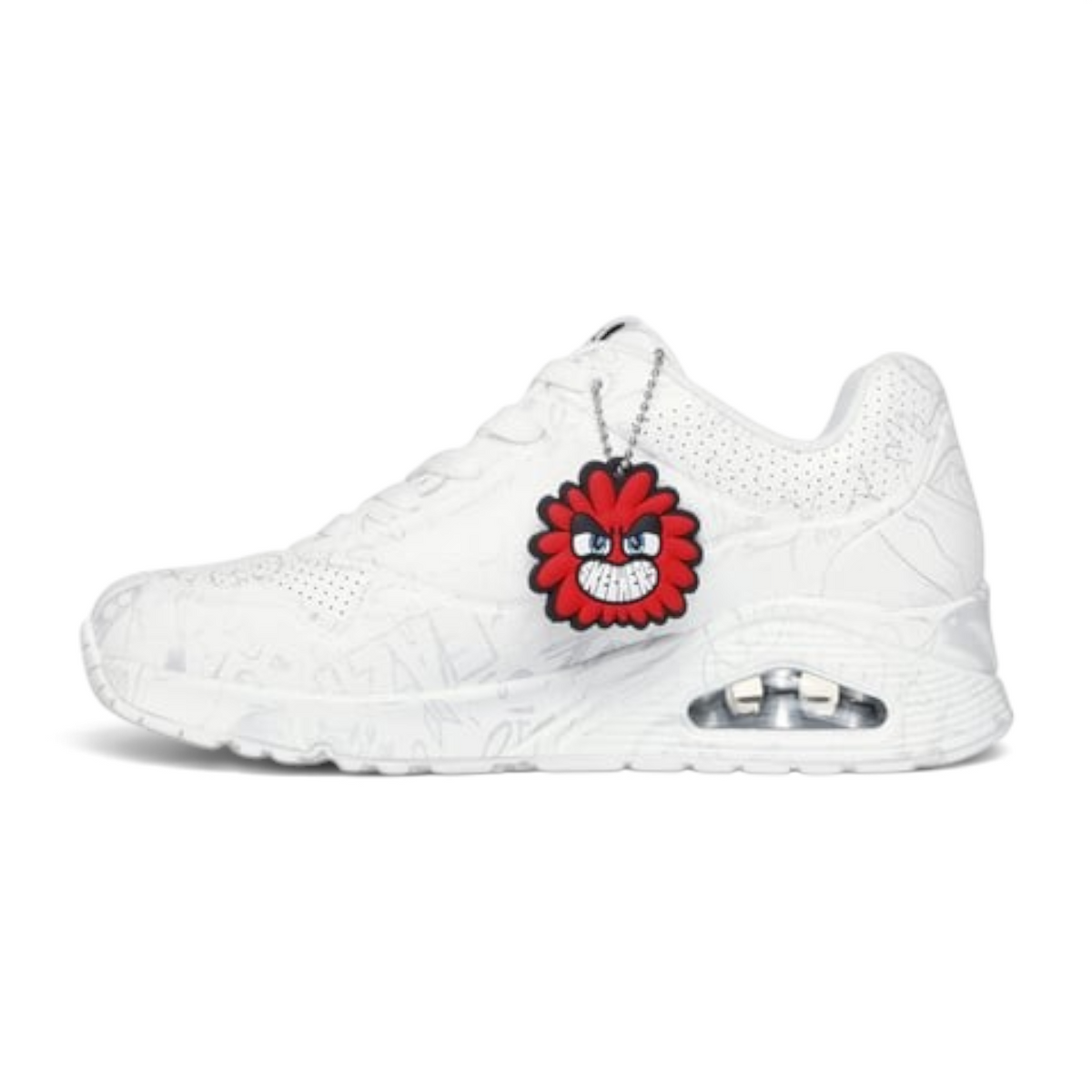 FRG UNO PROCESS SKETCH white sneaker with all-over sketch print and a red character charm on the laces