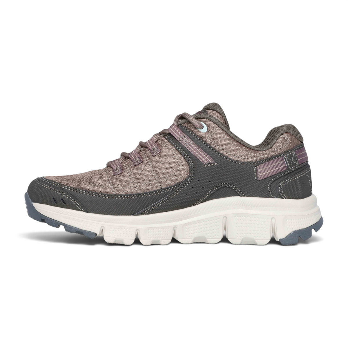 FRG SUMMITS AT athletic walking shoe in taupe and dark grey with a cushioned white midsole and mesh upper