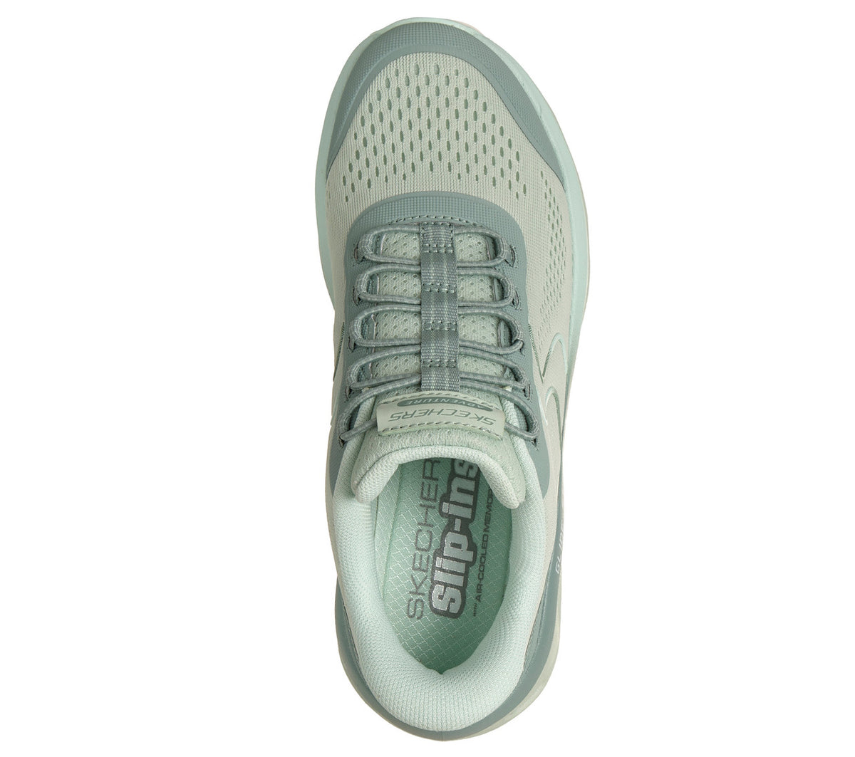 FRG Skechers Glide-Step green mesh slip-in walking shoe with cushioned midsole and breathable upper