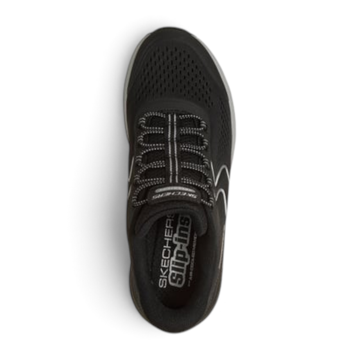 FRG GLIDE-STEP SOLE black slip-on athletic sneaker with mesh upper and cushioned insole, top-down view