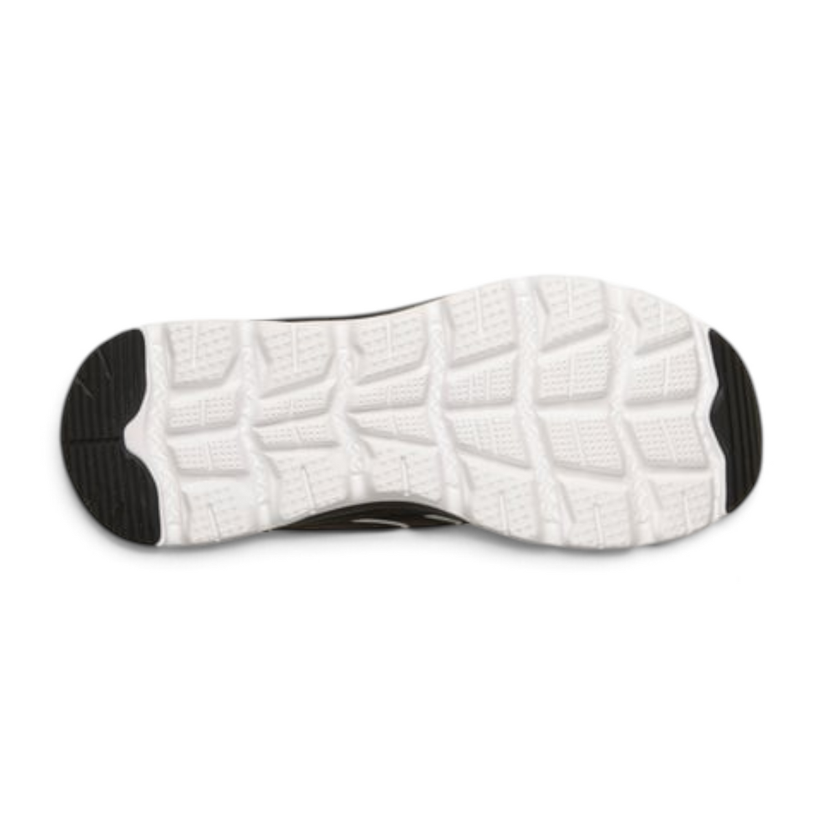 FRG GLIDE-STEP SOLE sneaker bottom view featuring a white textured rubber outsole with black heel and toe accents