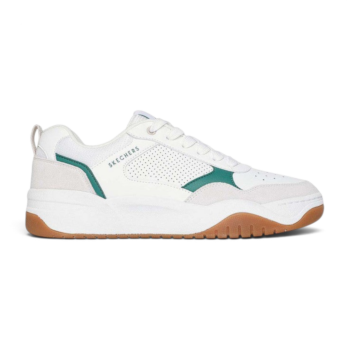 FRG Skechers Odyssey On The Way white and green low-top lace-up sneakers with a gum rubber court-style midsole.