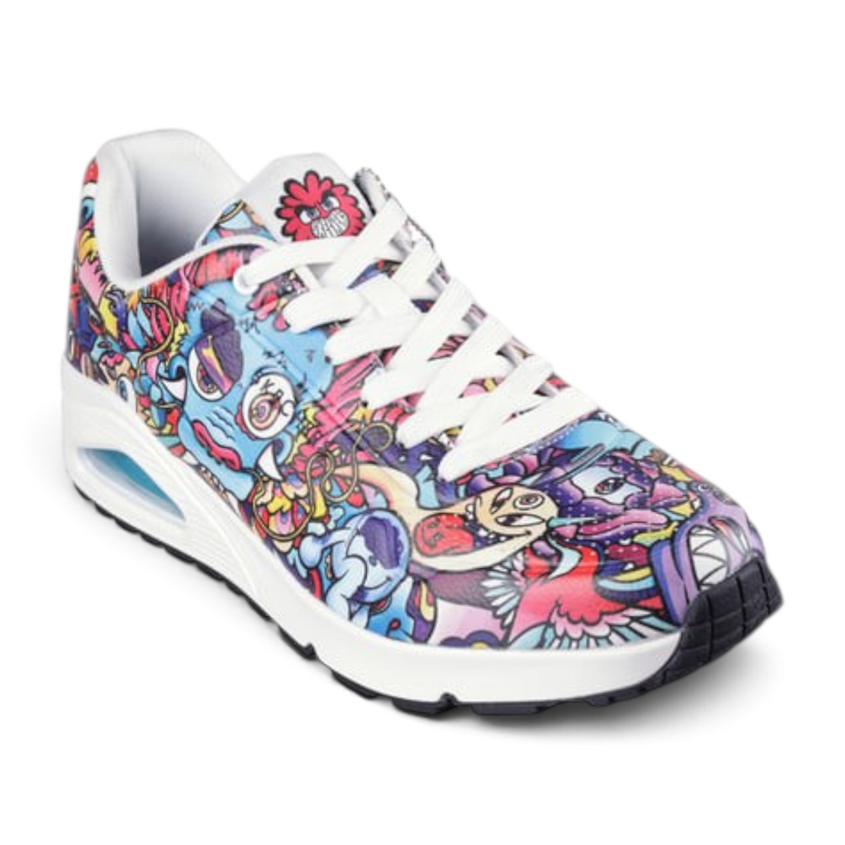FRG VEXX UNO COLOR DOODLE sneaker featuring vibrant multi-colored cartoon character print and white sole