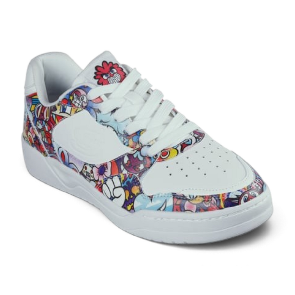 FRG VEXX KOOPA Volley VEXX doodle print low-top sneaker with white leather panels and vibrant cartoon illustrations