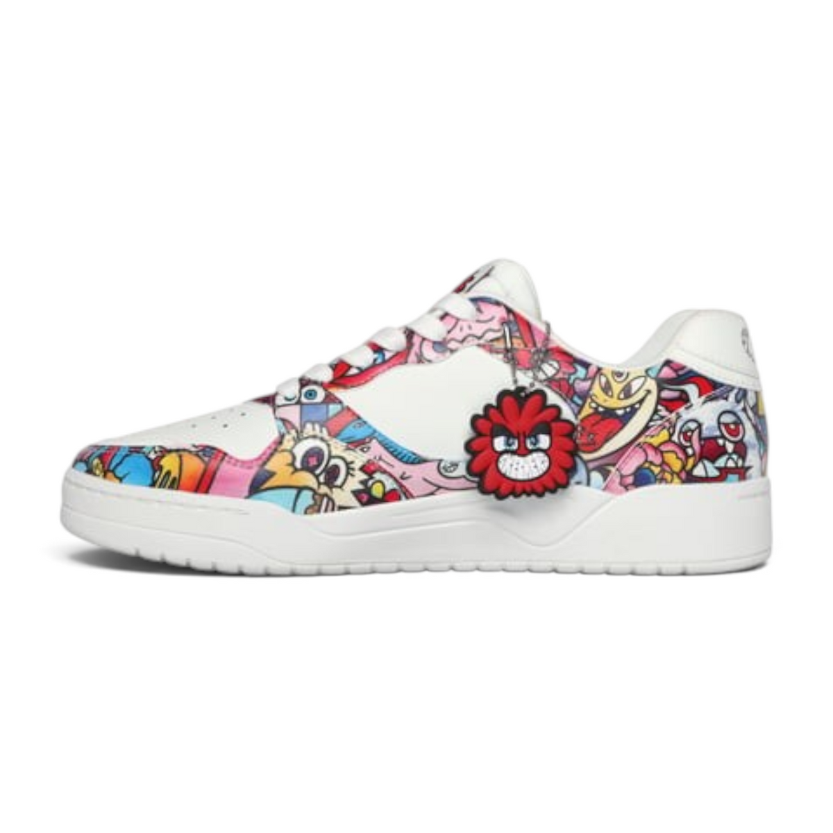 FRG VEXX Koopa Volley sneaker featuring white leather base with colorful doodle art and a red flower charm