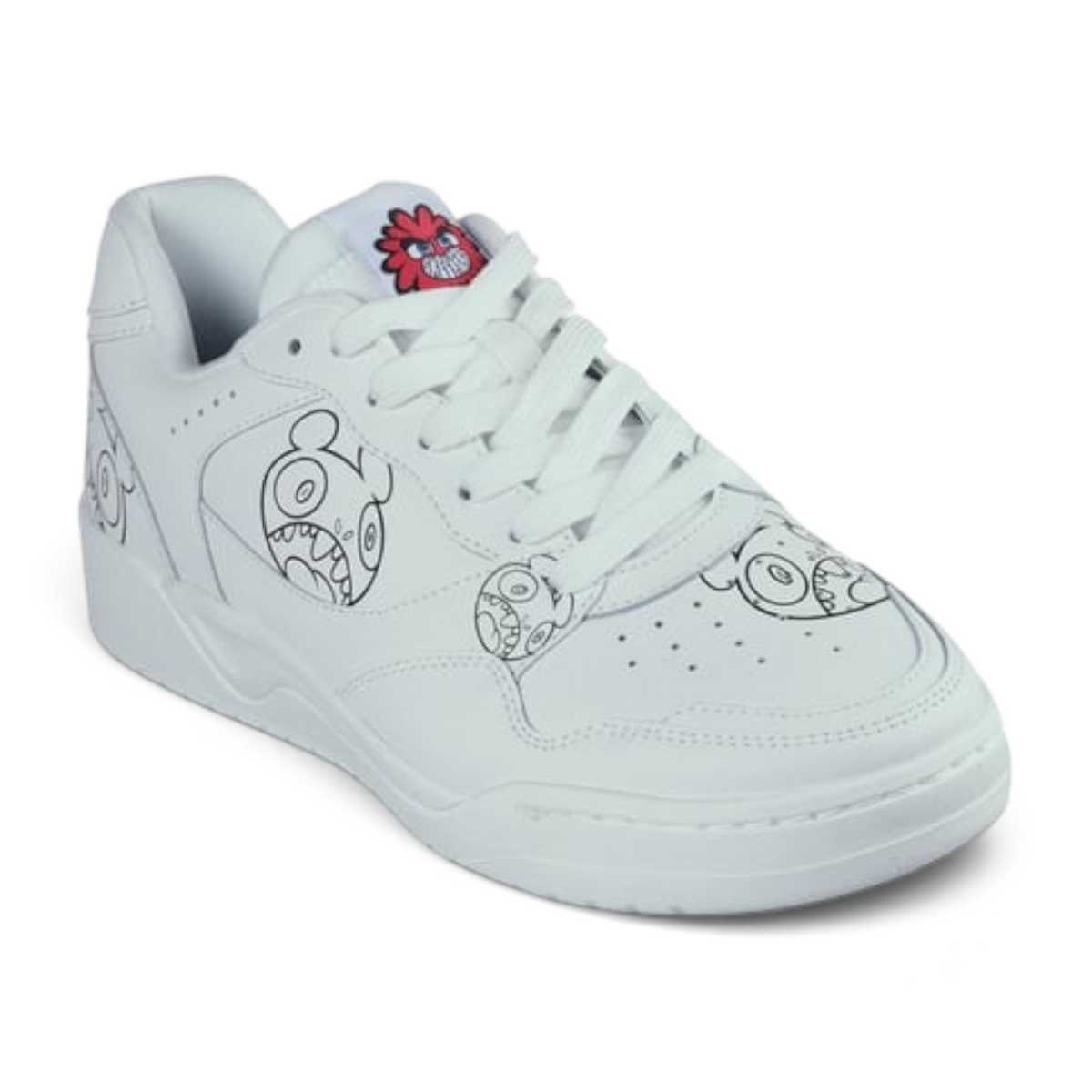 FRG VEXX KOOPA Volley VEXX GASP white leather sneakers with black doodle character art and red tongue logo