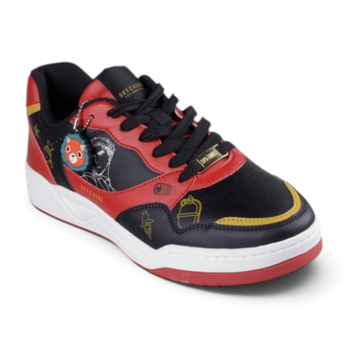 FRG KOOPA SPY X FAMILY sneaker in black and red with character graphics and a small plush charm on the laces