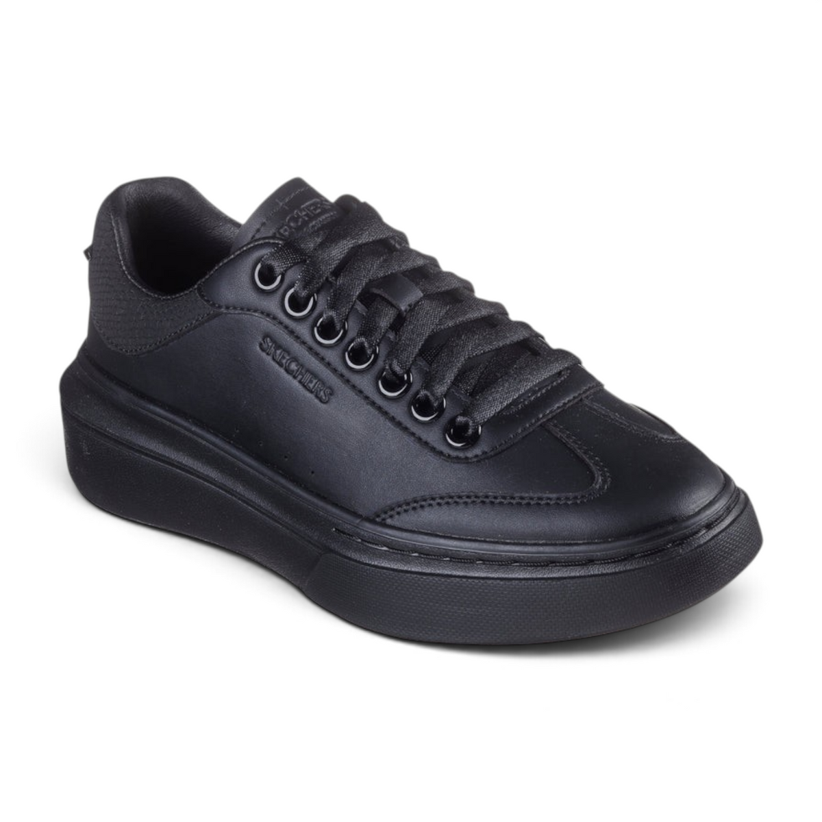 FRG Skechers Cordova Classic court sneaker in all black duraleather with studded heel detail and cushioned sole