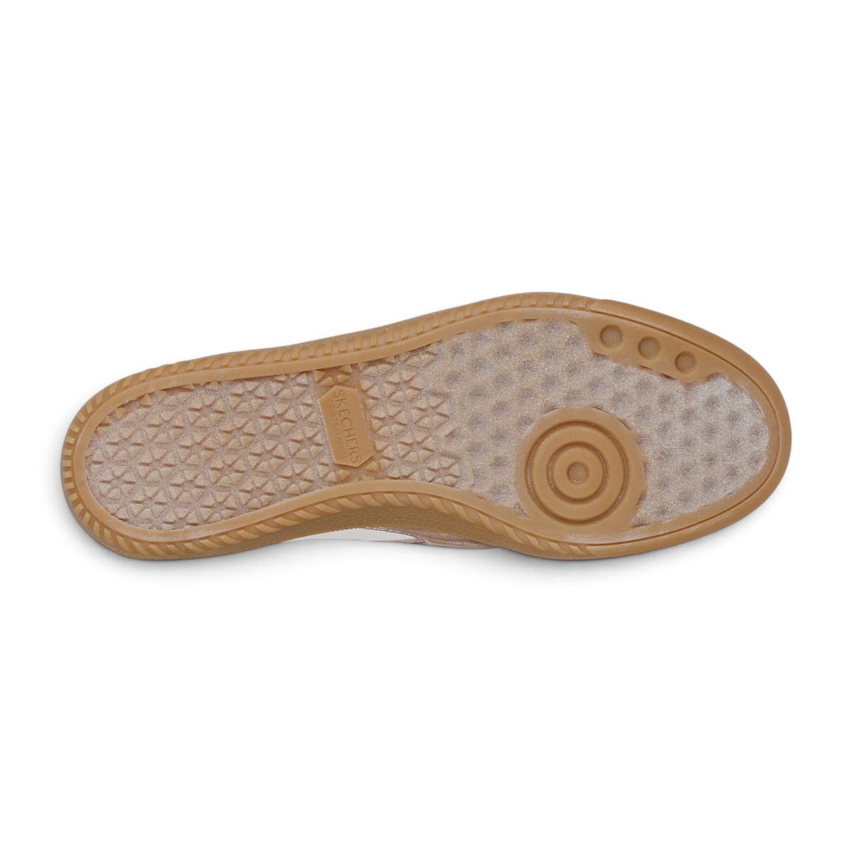 FRG Skechers Hotshot Cool Glow sneaker showing the textured brown rubber outsole with a circular pivot point