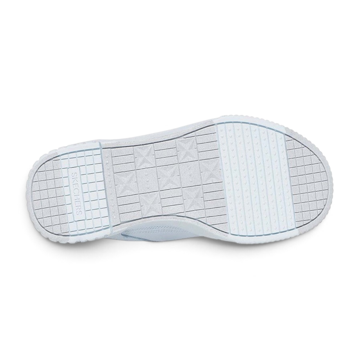 FRG Skechers Jade Soft Hues light blue court-style sneaker showing the textured rubber outsole pattern