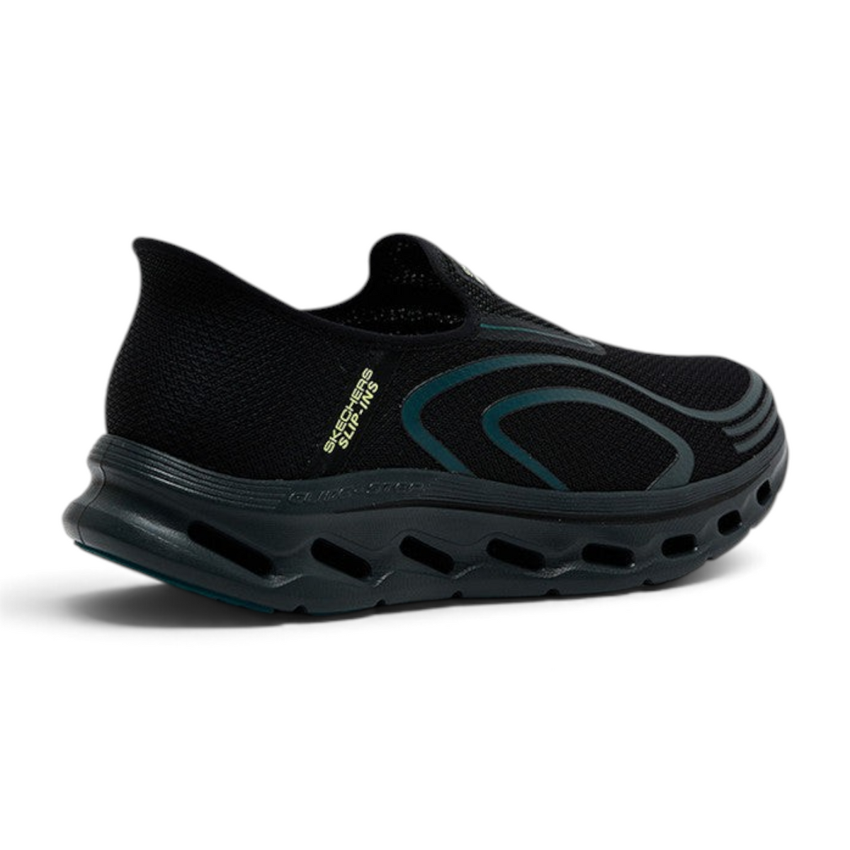 FRG Skechers GO Walk Glide-Step 2.0 black hands-free slip-in walking shoe with a cushioned geometric sole