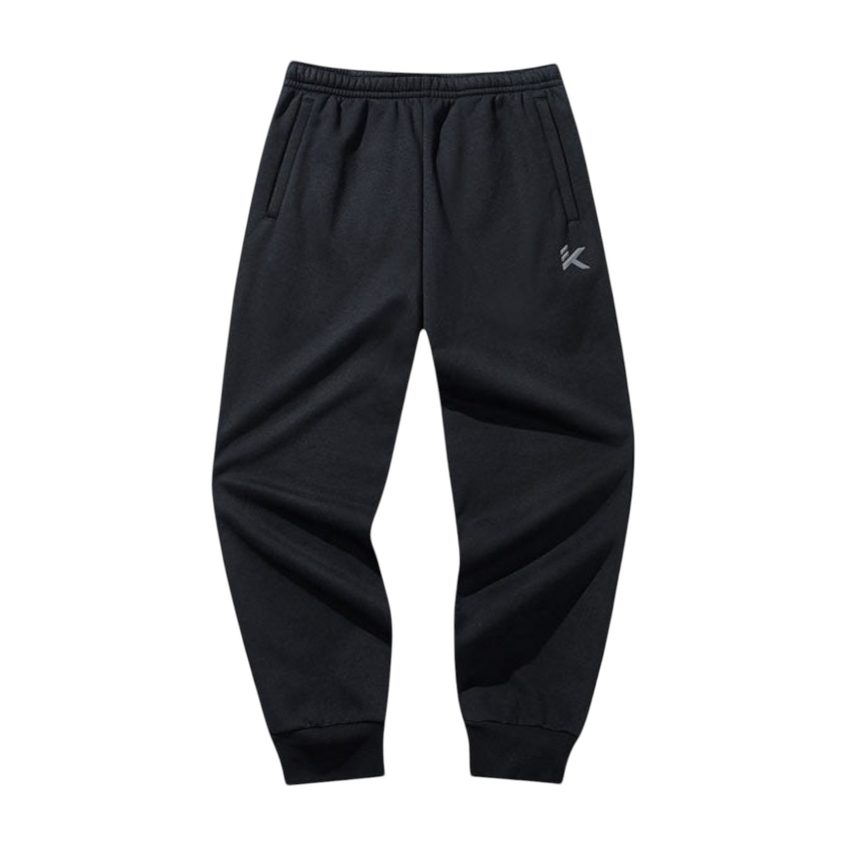 FRG black knit track pants with a comfortable elastic waistband and a small logo detail on the hip